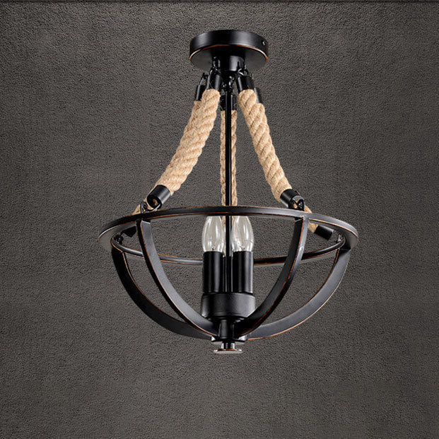 Vintage Industrial Iron Twine 3-Light Island Chandelier