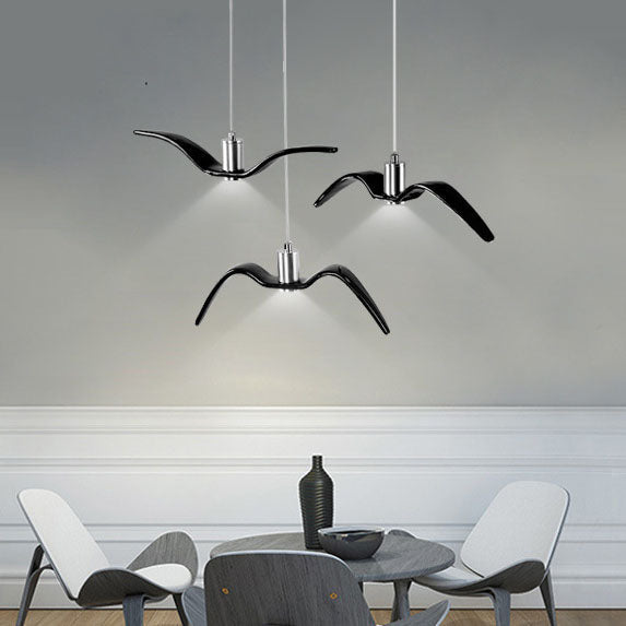 Contemporary Nordic Wrought Iron Seagull LED Pendant Light for Living Room