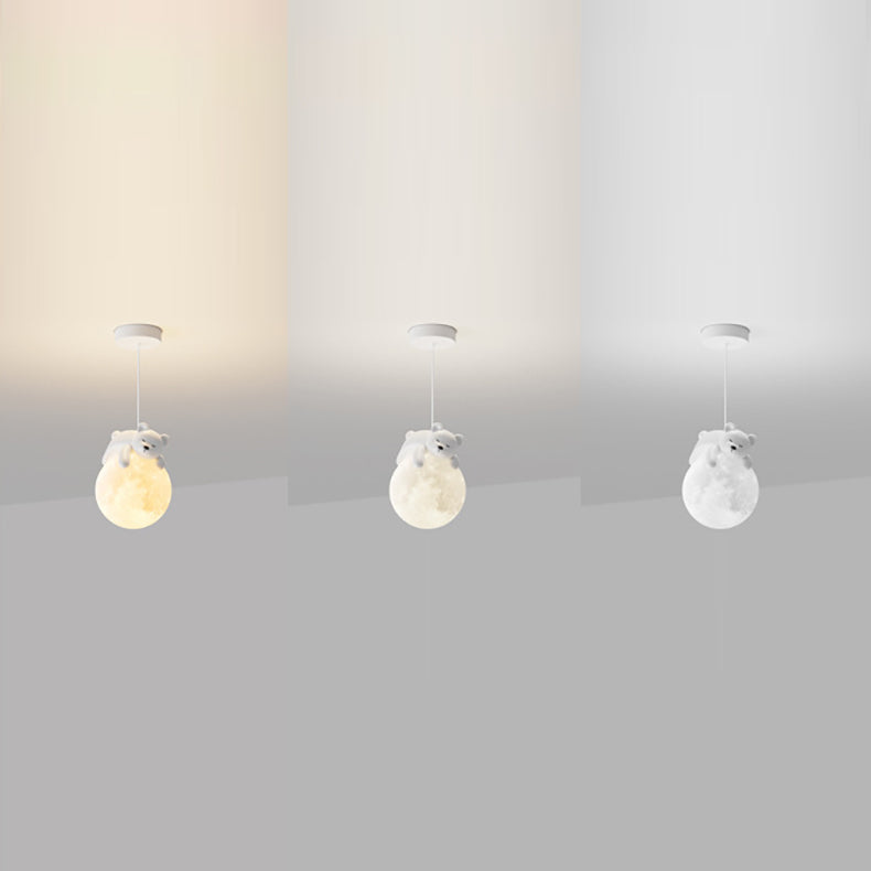 Contemporary Rabbit Moon Kids Pendant Light - 1-Light Resin Fixture for Living Room Decor