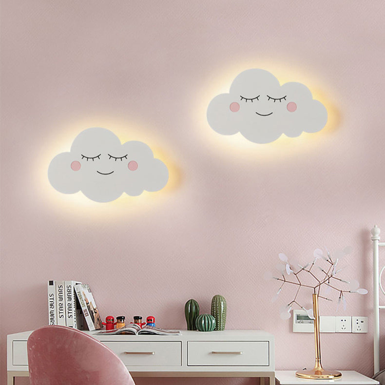 Contemporary Creative Cartoon Smiley Cloud Iron Acrylic Shade LED Kids Wall Sconce Lamp Bedroom Night Light Decor, Adorable Nursery Lighting, Unique Kids Room Wall Art Fixture, Fun Cloud Design, Soft Glow Ceiling or Wall Mount Light for Toddlers and Child