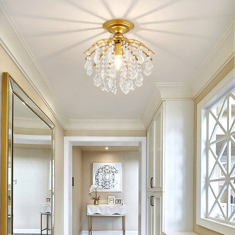 Modern Luxury Crystal Iron Semi-Flush Mount Ceiling Light for Living Room