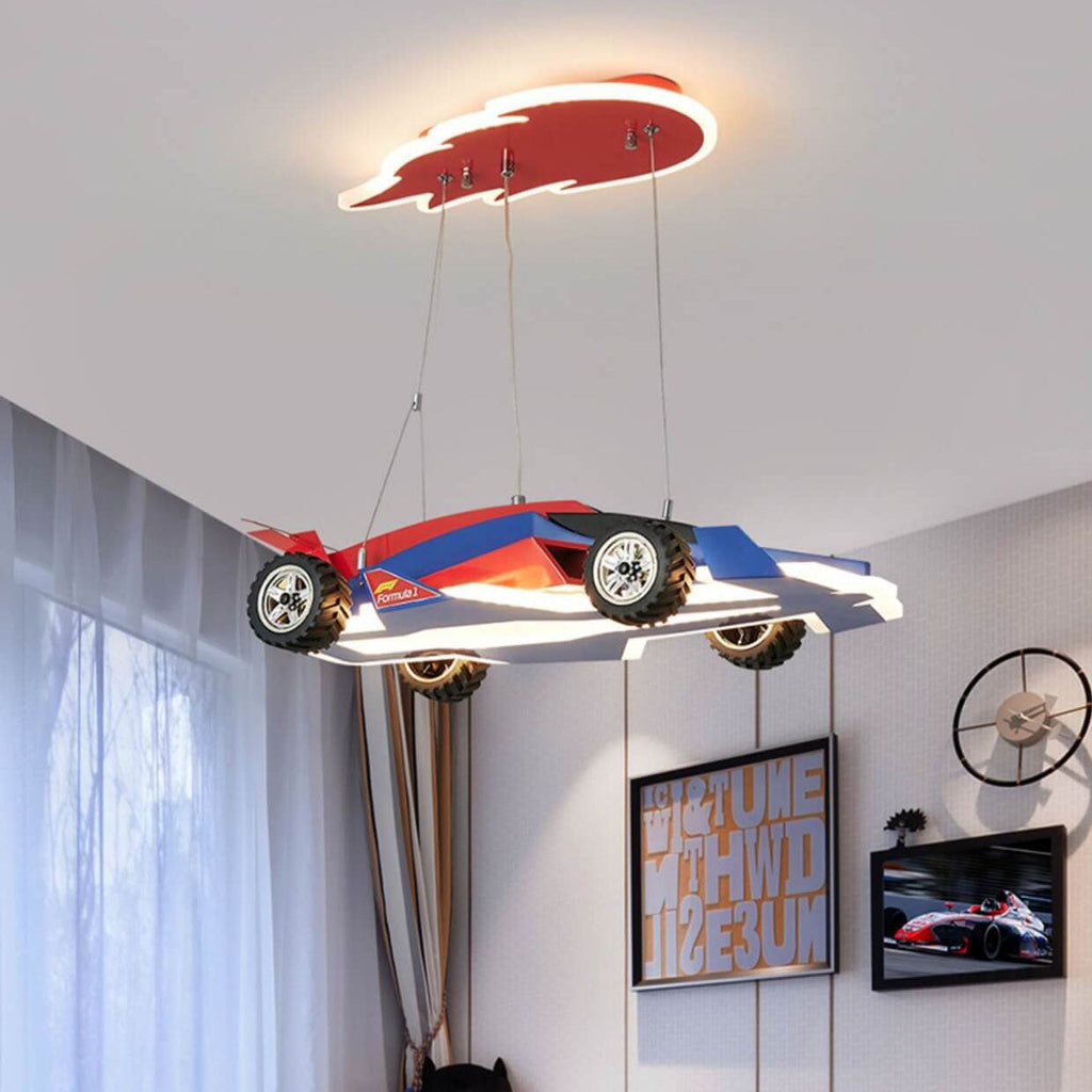 Modern Children's Racing Iron Acrylic LED Pendant Light - Kids Room Decor, Racing Car Pendant, Energy-Efficient Lighting, Adjustable Height, Playroom Illumination, Unique Ceiling Fixture, Creative Bedroom Lighting, Fun Kids Hanging Light, Colorful Nursery