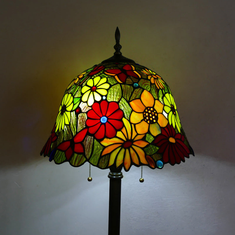 Tiffany Stained Glass Daisy Dragonfly Floor Lamp 2-Light for Bedroom