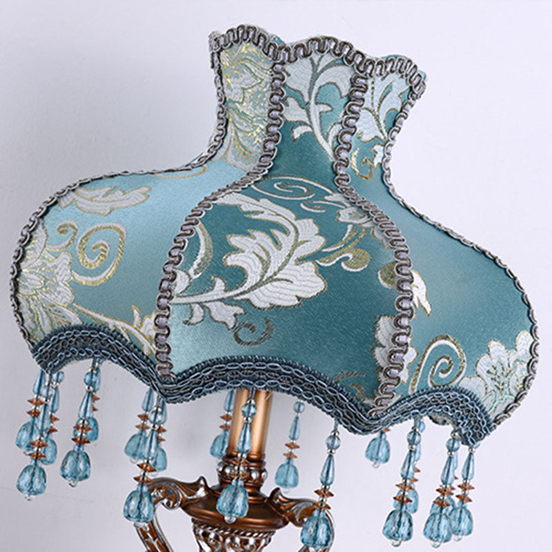 Traditional Blue Fabric Tassel Table Lamp - 1-Light Bedroom Decor