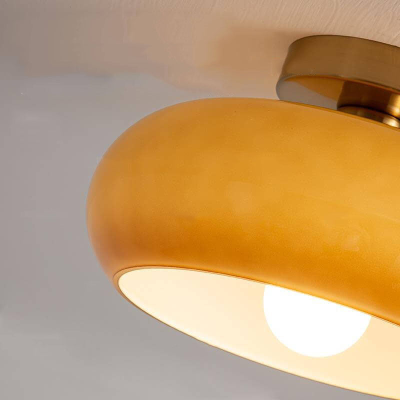 Modern Retro Solid Color Glass Pendant Light - Electroplated Copper Flush Mount 1-Light Fixture