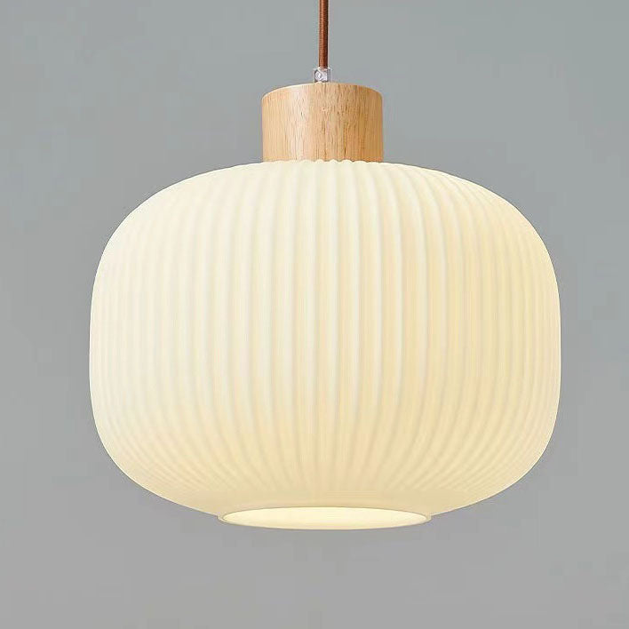 Traditional Japanese Solid Wood Strip Glass Jar Pendant Light for Living Room, 1/2/3 Light Island Fixture