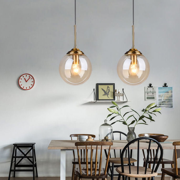 Contemporary Nordic Copper Glass Shade Island Light Chandelier - 1/3/5-Light for Dining Room