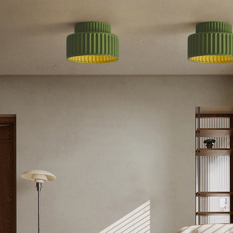 Contemporary Nordic Cream Stripe Hand-Sculpted Resin Flush Mount Ceiling Light for Entryway