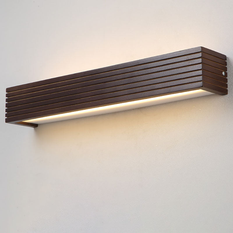 Traditional Chinese Striped Wood LED Vanity Mirror Sconce Lamp for Bathroom
