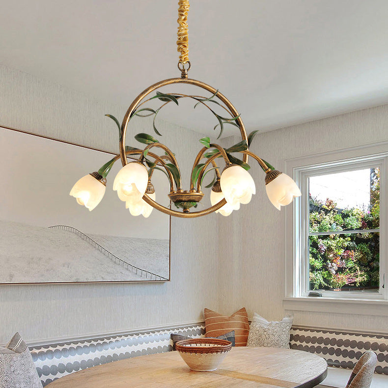 Modern Art Deco Iron Lacquered 6/8-Light Chandelier with Tulip Glass Crystal Shade for Living Room