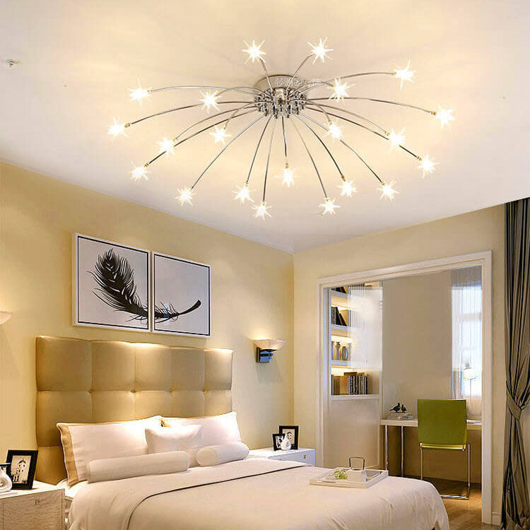 Contemporary Iron Flush Mount Ceiling Light - Star Design 12/21/28 Inches for Living Room