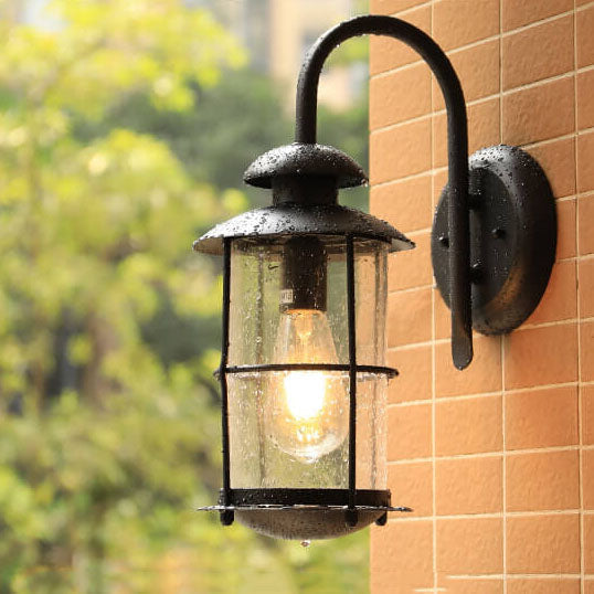 European Vintage Waterproof Iron Glass Wall Sconce Lamp - 1-Light Outdoor Fixture
