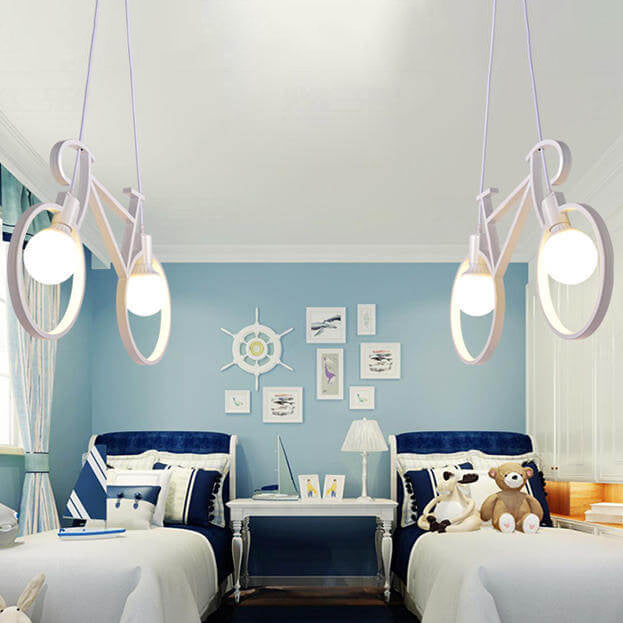 Contemporary Creative Bicycle Shape Iron 2-Light Kids Chandelier for Living Room Bedroom Modern Design, Unique Iron Fixtures, Fun Lighting, Children's Room Decor, Bicycle-Themed Ceiling Light, Stylish Kids' Chandelier, Playful Home Decor, Decorative Light