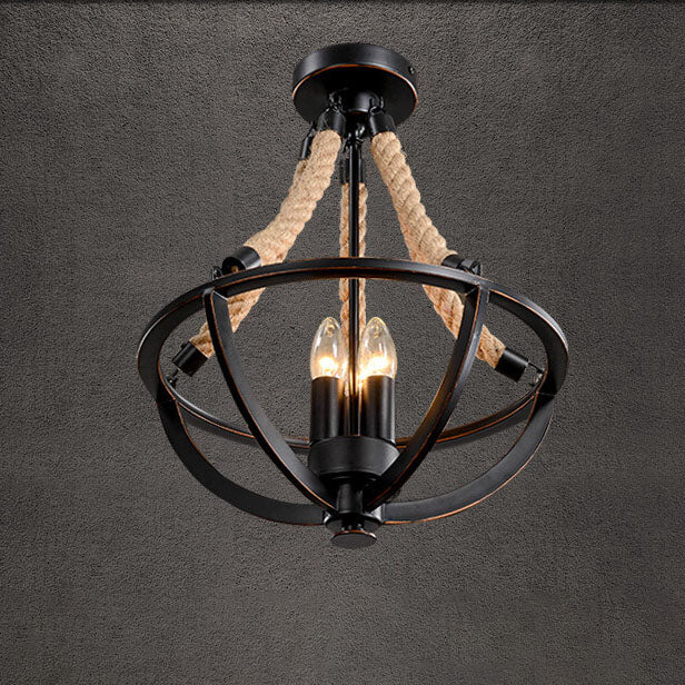 Vintage Industrial Iron Twine 3-Light Island Chandelier