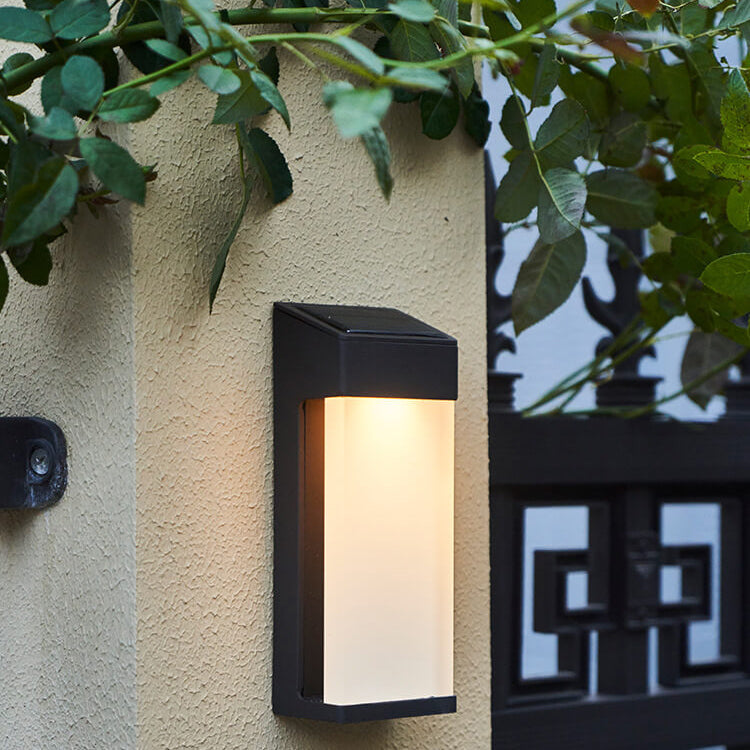Solar Square Frosted Glass LED Wall Sconce - Waterproof Outdoor Lighting