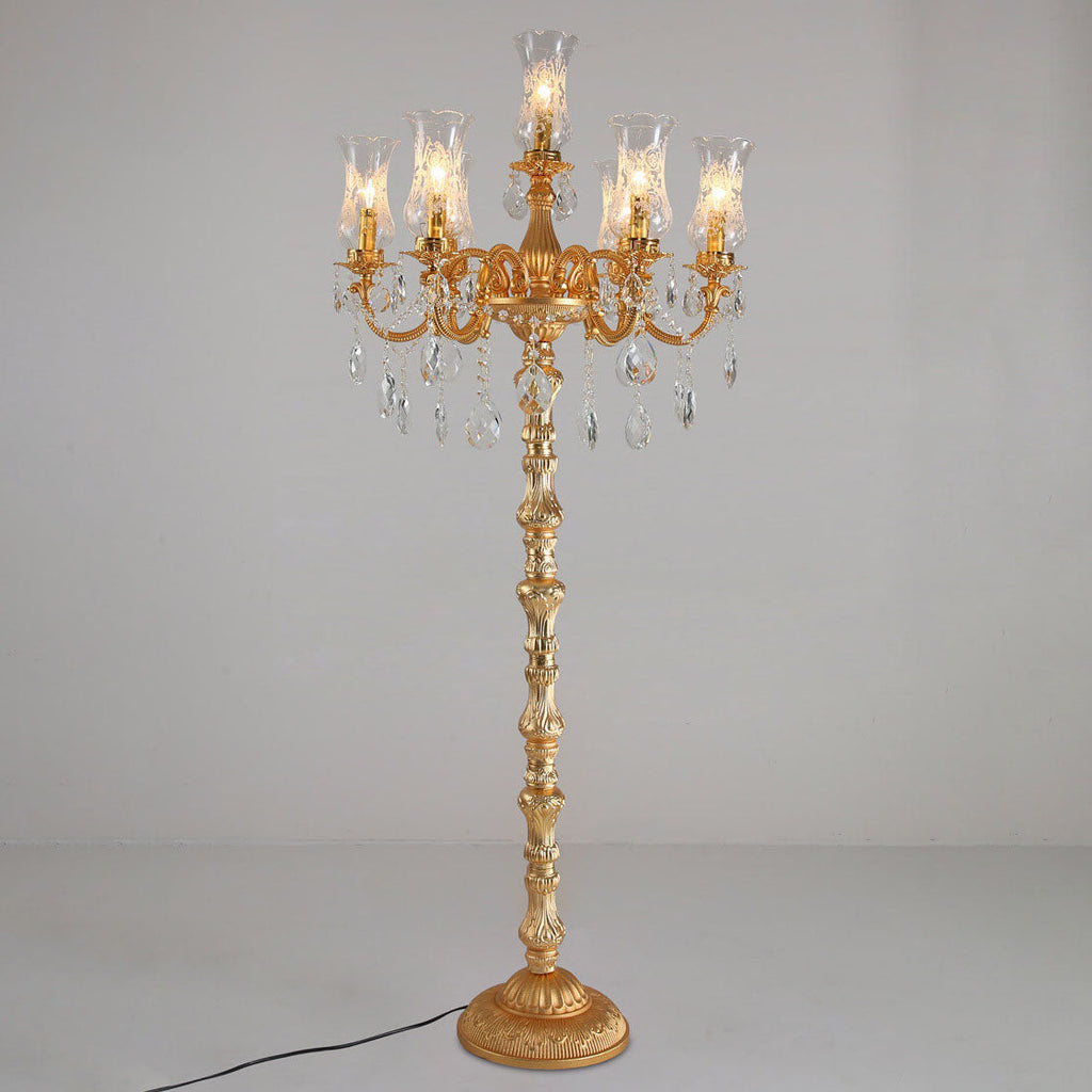 Luxury Golden Crystal Zinc Alloy 7-Light Floor Lamp for Bedroom