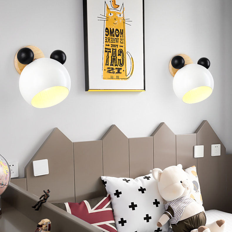 Nordic Cartoon Bear Dome 1-Light Kids Wall Sconce Lamp for Nursery, Children's Room Lighting, Playroom Decor, Cute Animal Wall Light, Adjustable LED, Ceiling Mount, Soft Nightlight, Baby Room Wall Fixture, Unique Kids' Bedroom Decor, Eco-Friendly Design