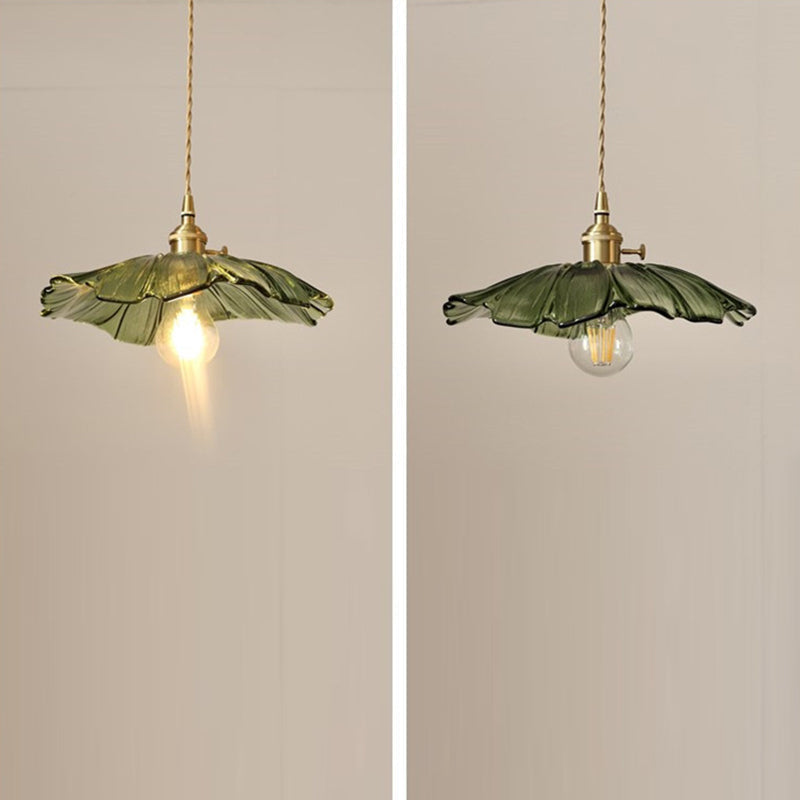 Vintage Lotus Leaf Brass Pendant Light - 1-Light Fixture for Living Room
