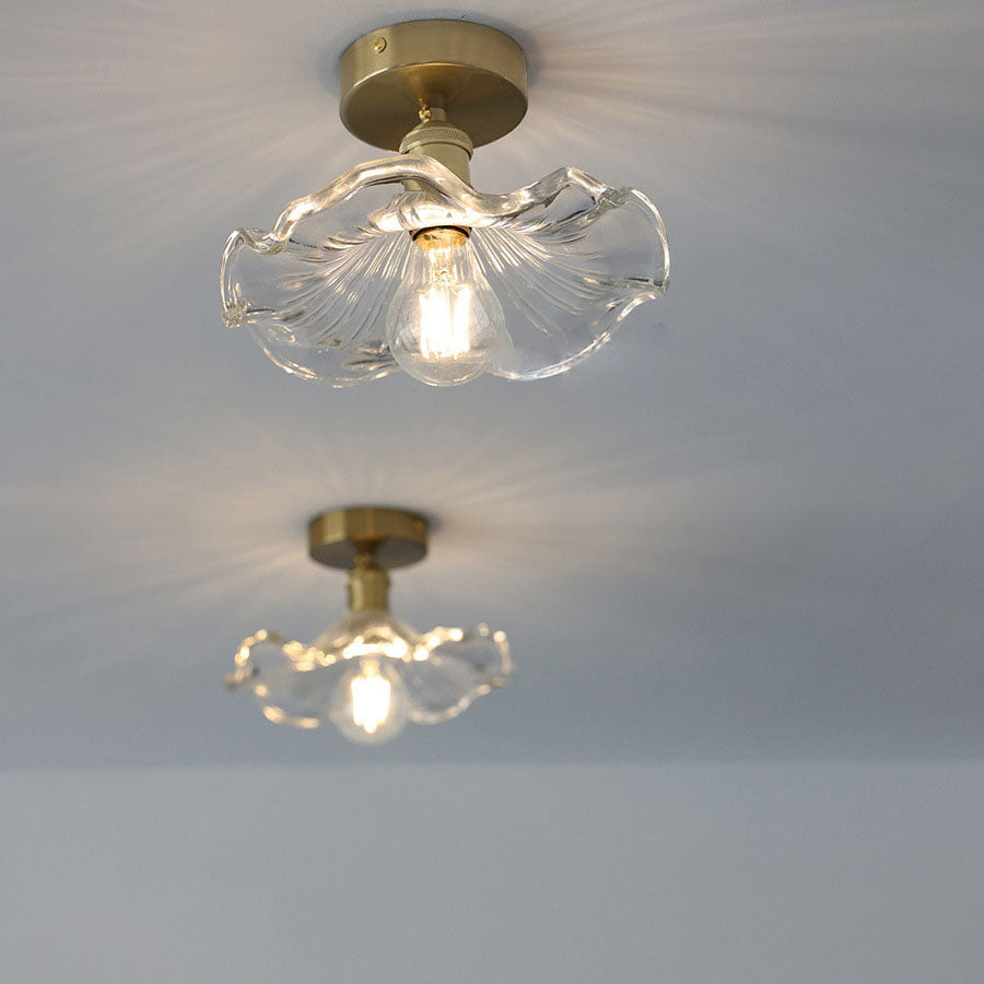 European Vintage Lotus Leaf Copper Semi-Flush Mount Light 1-Light Fixture