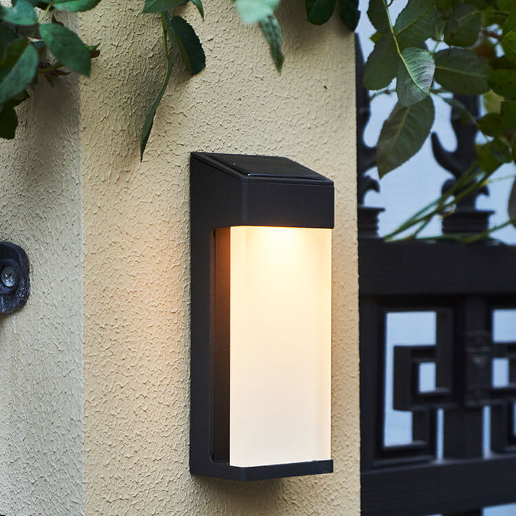 Solar Square Frosted Glass LED Wall Sconce - Waterproof Outdoor Lighting