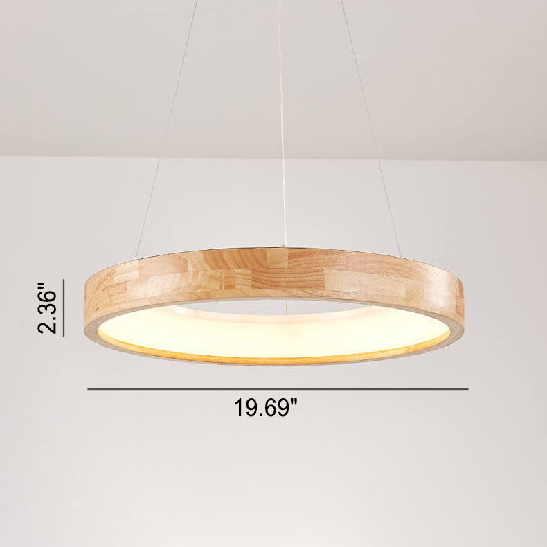 Japanese Simplicity Log Circle Island Light LED Chandelier - Modern Minimalist Lighting Fixture for Kitchen and Dining Rooms, Energy Efficient Design, Adjustable Height, Warm White Illumination