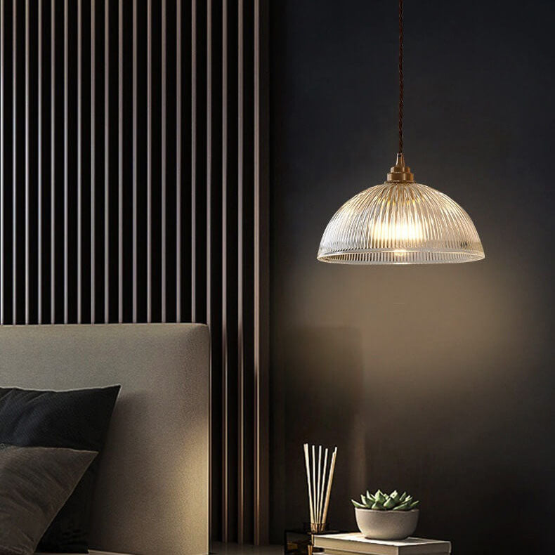 Modern Minimalist Brass Glass Dome Pendant Light 1-Light Fixture