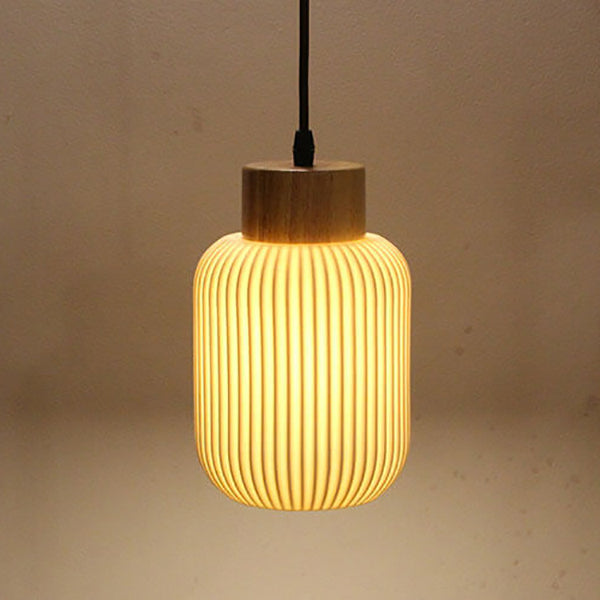 Nordic White Ceramic Cylinder 1-Light Japanese Pendant Light
