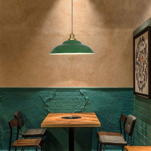 Industrial Vintage Green Iron Cone Pendant Light - 1-Light Hanging Fixture