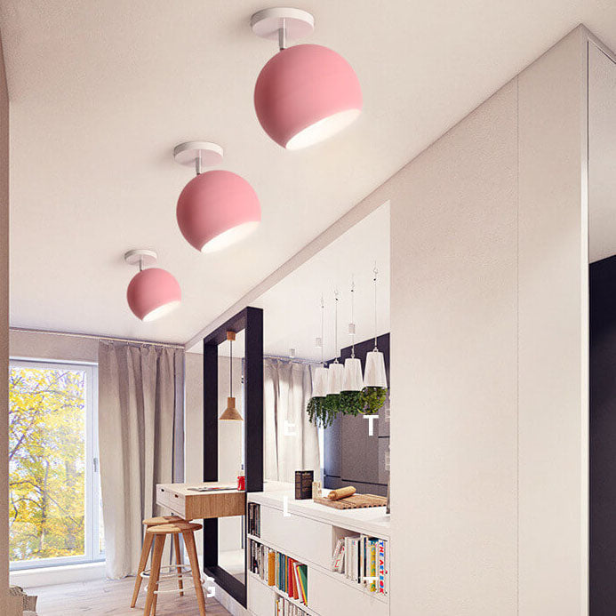 Nordic Macaron Dome Semi-Flush Mount Light - Modern Ceiling Fixture, Stylish Lighting for Home, Kitchen, Dining Room, Entryway, Nordic Design