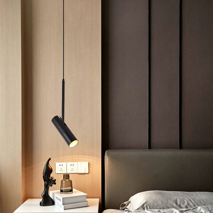 Contemporary Nordic Metal Long Barrel Pendant Light for Bedroom