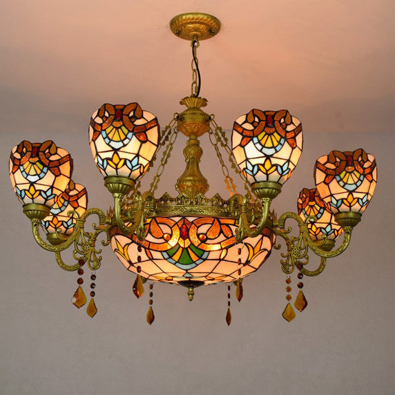 Traditional Tiffany Bead Dome Baroque Chandelier - 8/11 Light Iron and Glass Alloy for Living Room