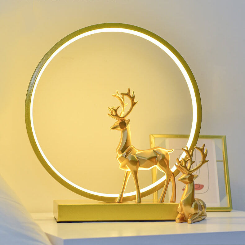 Contemporary Nordic Iron Acrylic Circle Deer LED Night Light - USB Plug-in Table Lamp for Bedroom