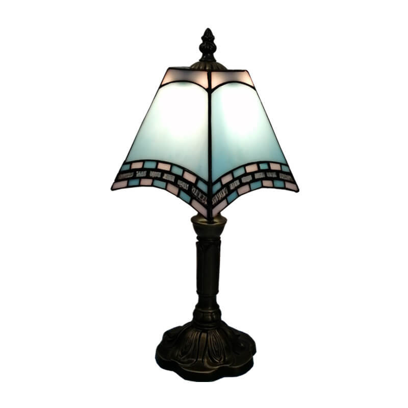 Traditional Tiffany Square Stained Glass Table Lamp - 1-Light Iron Fixture for Bedroom Decor