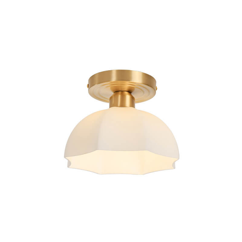 Japanese Vintage Brass Glass Dome Semi-Flush Mount Ceiling Light
