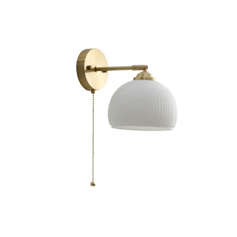 Contemporary Nordic Striped White Glass Brass Wall Sconce 1-Light Bedroom Lamp