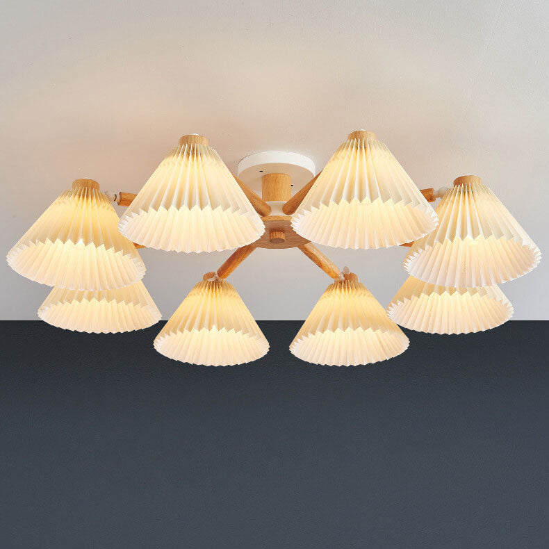Nordic Wood Pleated Shade Semi-Flush Mount Ceiling Light - 3/6/8 Light Options for Modern Home Decor