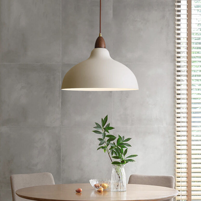 Japanese Iron Dome Solid Wood Pendant Light - 1-Light Fixture