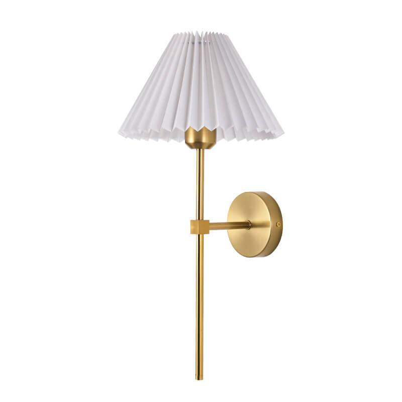 Vintage Pleated Fabric Shade Wall Sconce Lamp - Straight Arm 1-Light Design