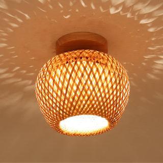 Modern Minimalist Bamboo Weaving Ceiling Lamp - Flush Mount Light Fixture