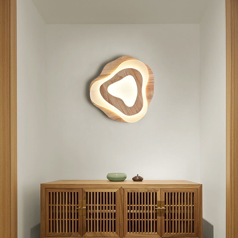 Modern Chinese Solid Wood Round LED Ceiling Light - Textured Flush Mount Lamp