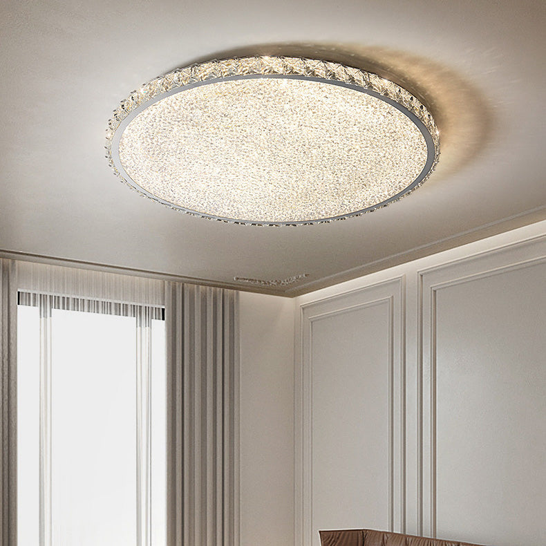 Modern Luxury LED Flush Mount Ceiling Light - Stainless Steel & Crystal Design for Living Room