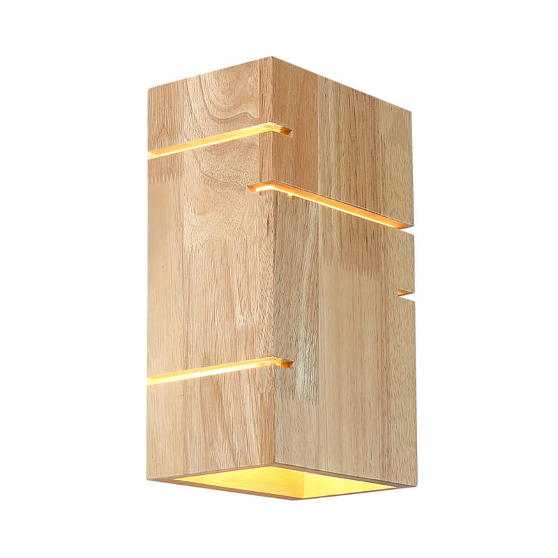 Modern Minimalist Wooden Square Wall Sconce 2-Light Lamp for Bedroom