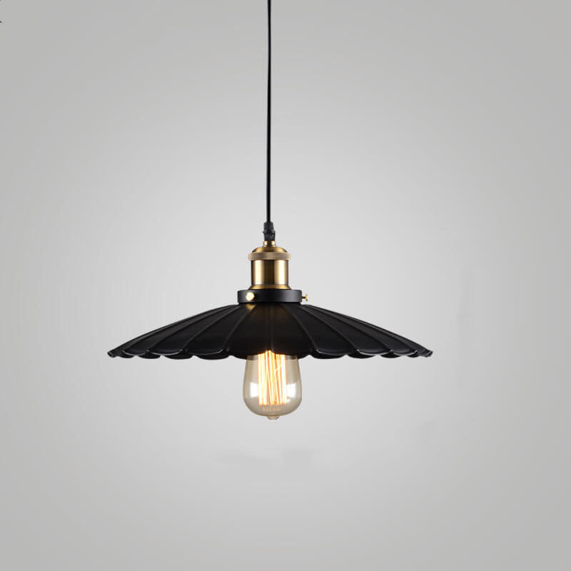 Vintage Industrial Iron Scalloped Shade Pendant Light, 1-Light Hanging Fixture, Retro Home Decor Lighting