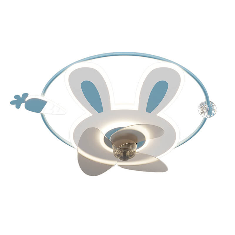 Cartoon Creative Bunny Carrot LED Flush Mount Ceiling Fan Light for Kids Room, Playroom, Nursery, Childrens Ceiling Fan Light Fixture, Cute Bunny Design, Energy Efficient LED Lighting, Adjustable Brightness, Modern Ceiling Fan Light for Kids Decor
