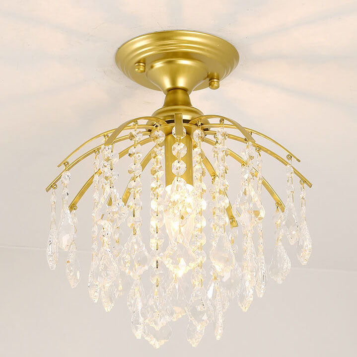 Modern Luxury Crystal Iron Semi-Flush Mount Ceiling Light for Living Room