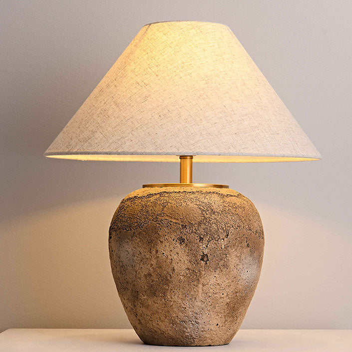 Modern Shabby Chic Cone Fabric Ceramic Jar Table Lamp - 1-Light for Bedroom