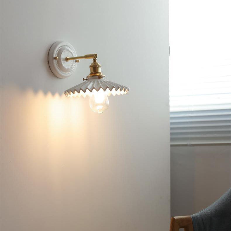 Vintage Round Ceramic Brass Wall Sconce Lamp - 1-Light Living Room Lighting