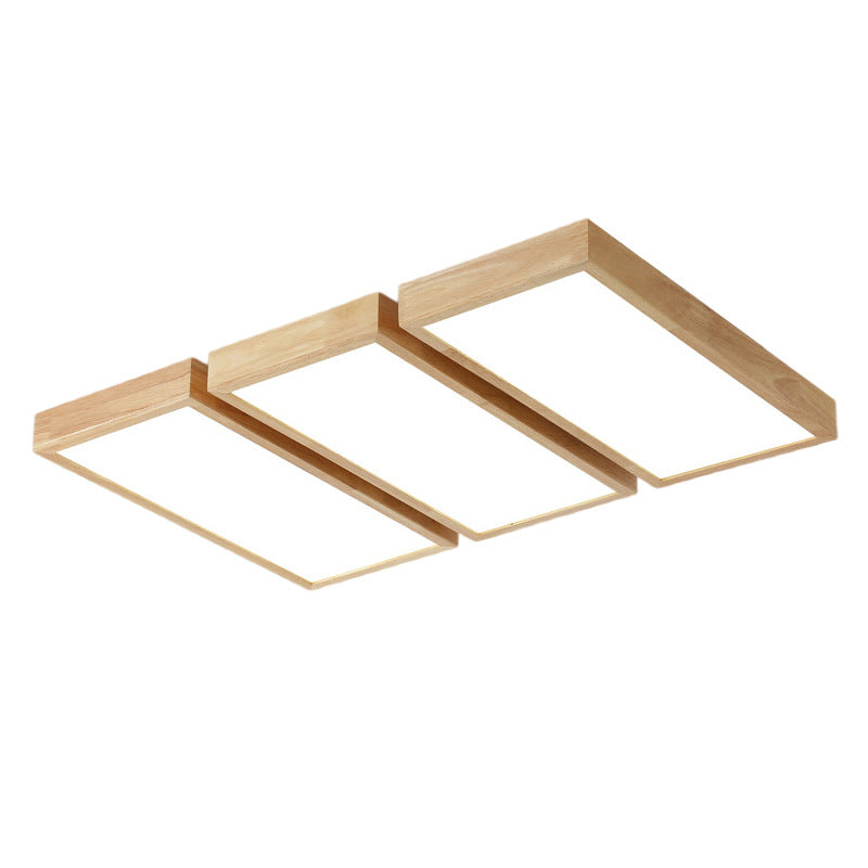 Nordic Japanese Log Wood LED Ceiling Light - Rectangular Flush Mount