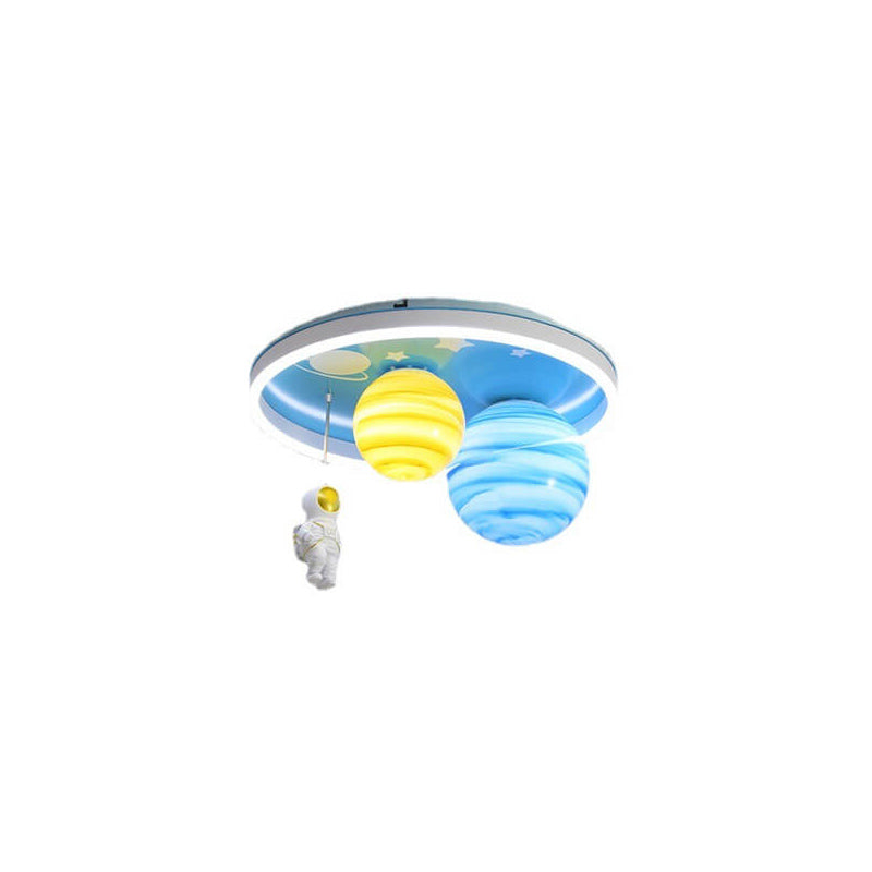 Astronaut Planet Round Kids Flush Mount Ceiling Light - Space Themed Nursery Lighting, Outer Space Decor, Children's Bedroom Fixtures, Astronaut Design Ceiling Lamp, Kids Room Lighting Fixture, Galaxy Ceiling Light for Boys and Girls, Starry Sky Indoor Il