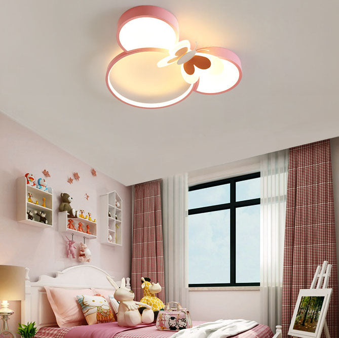 Modern Creative Minimalist Wrought Iron Cartoon Mouse LED Flush Mount Ceiling Light Kids Room Nursery Decorative Lighting Fun Cute Design Energy Efficient Ceiling Fixture Bright Kids Bedroom Illumination Stylish Home Decor Unique Animal Light Fixture Cart